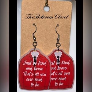 NEW! Mister Fred Rogers Inspired Earrings Red Jacket w/ Motivational Quote